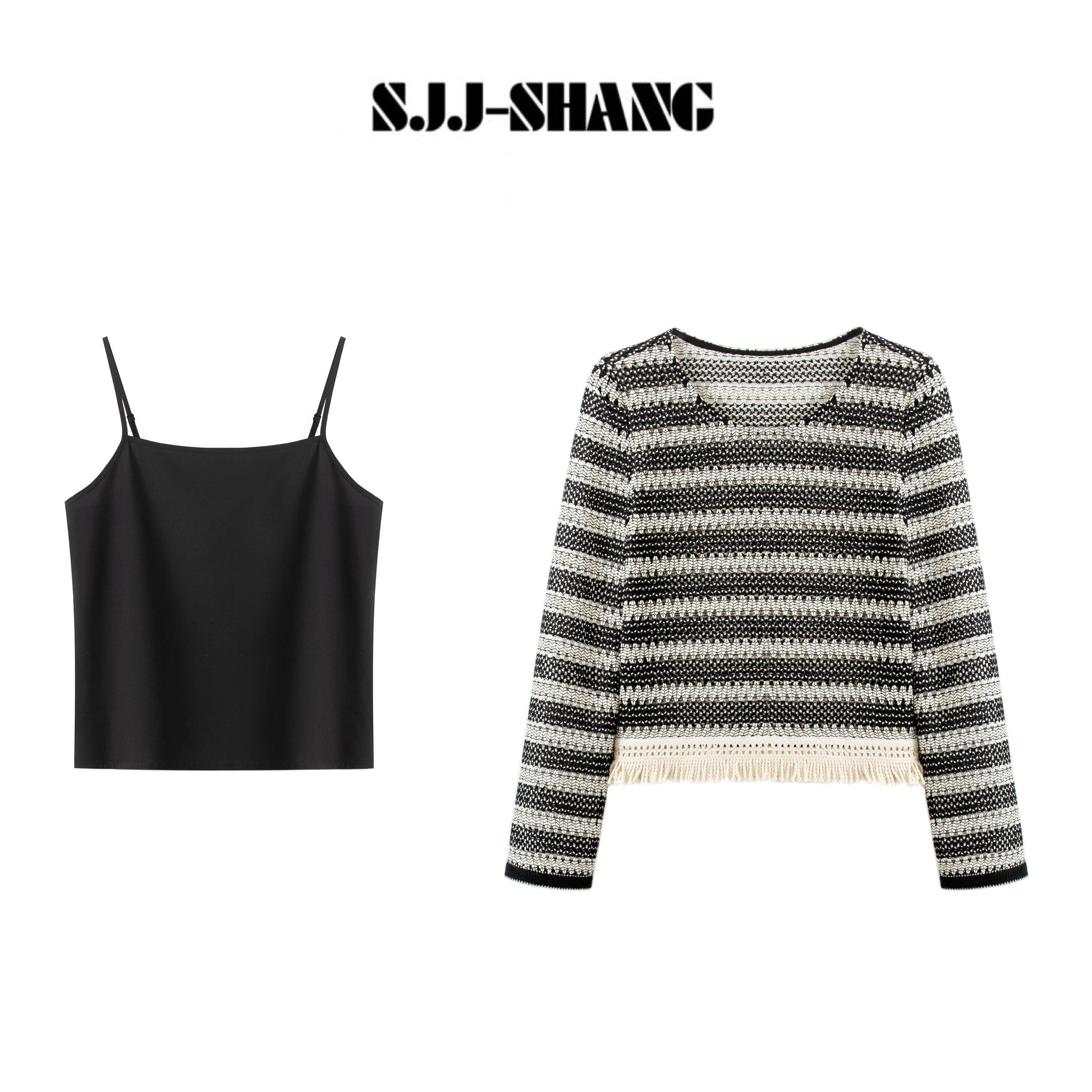 SJJ-SHANG【黑白旋律】25ss新品重磅棉重工勾花两件套罩衫q134976p