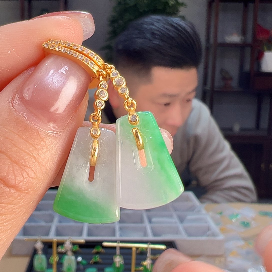 翡翠耳饰银S925镶嵌耳环64