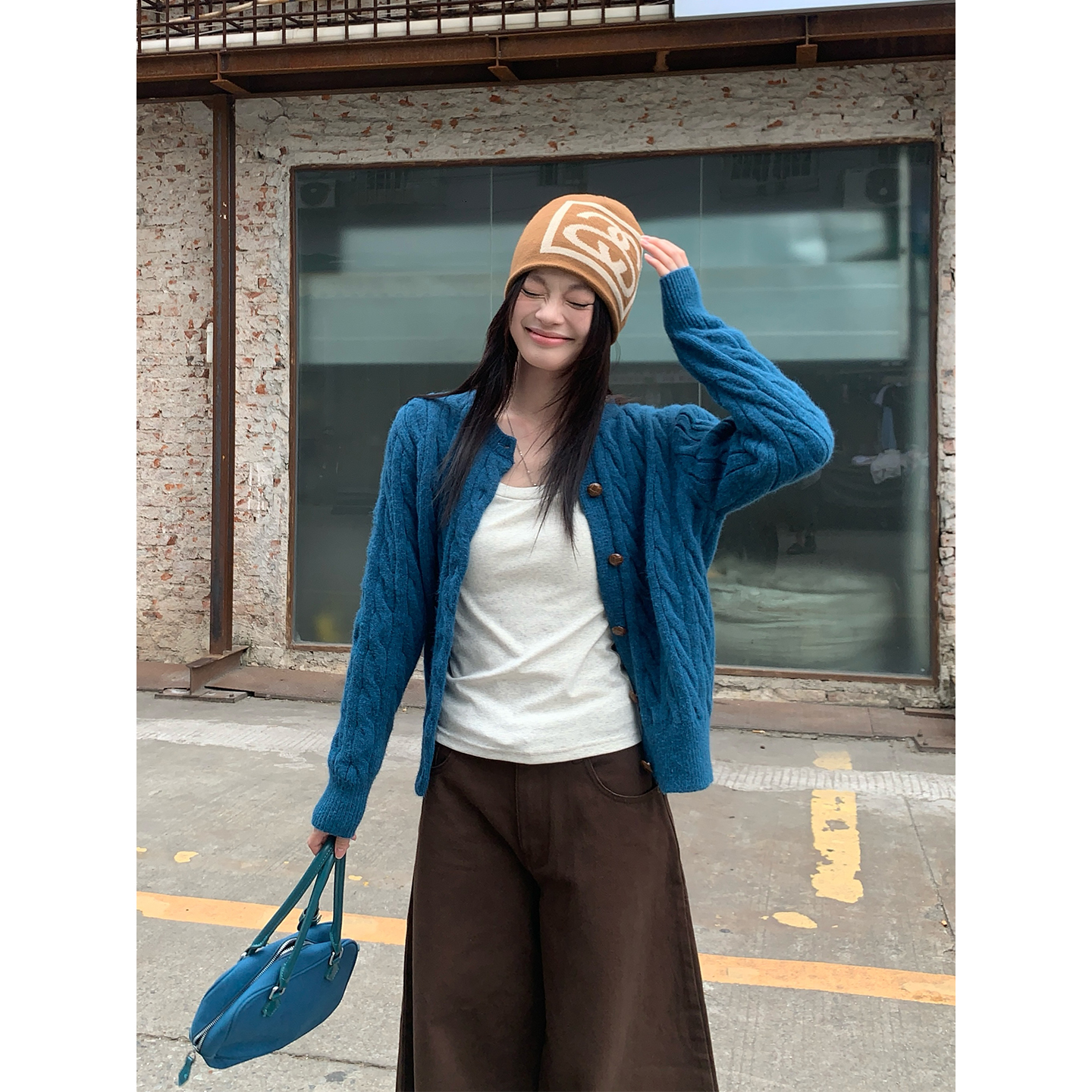 宋正恩复古麻花针织开衫毛衣外套女高级感宽松慵懒休闲上衣ZE9848