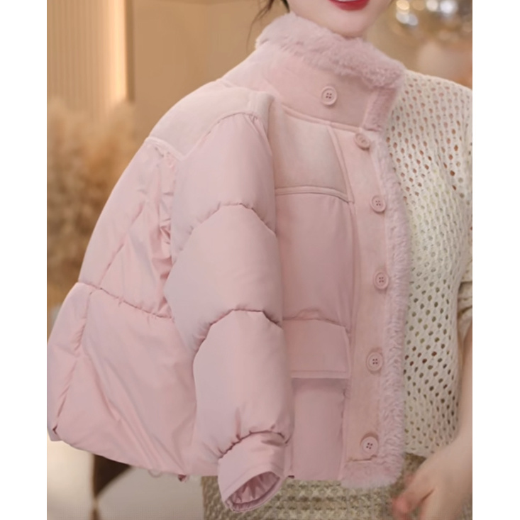 【米拉8】女童粉色加绒棉衣加厚派克服外套2025秋冬季中大童棉服