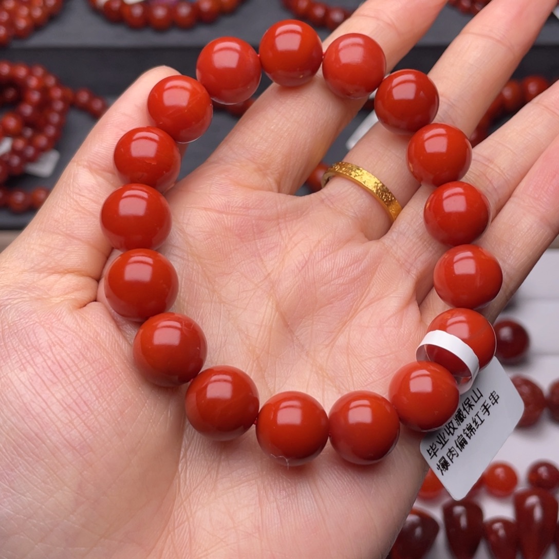 南红玛瑙未镶嵌手链12+mm高品保山满红满肉偏锦红手串