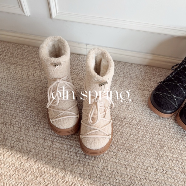 oln spring ｜滑雪系列“5cm”｜小众设计款百搭韩国绑带雪地靴