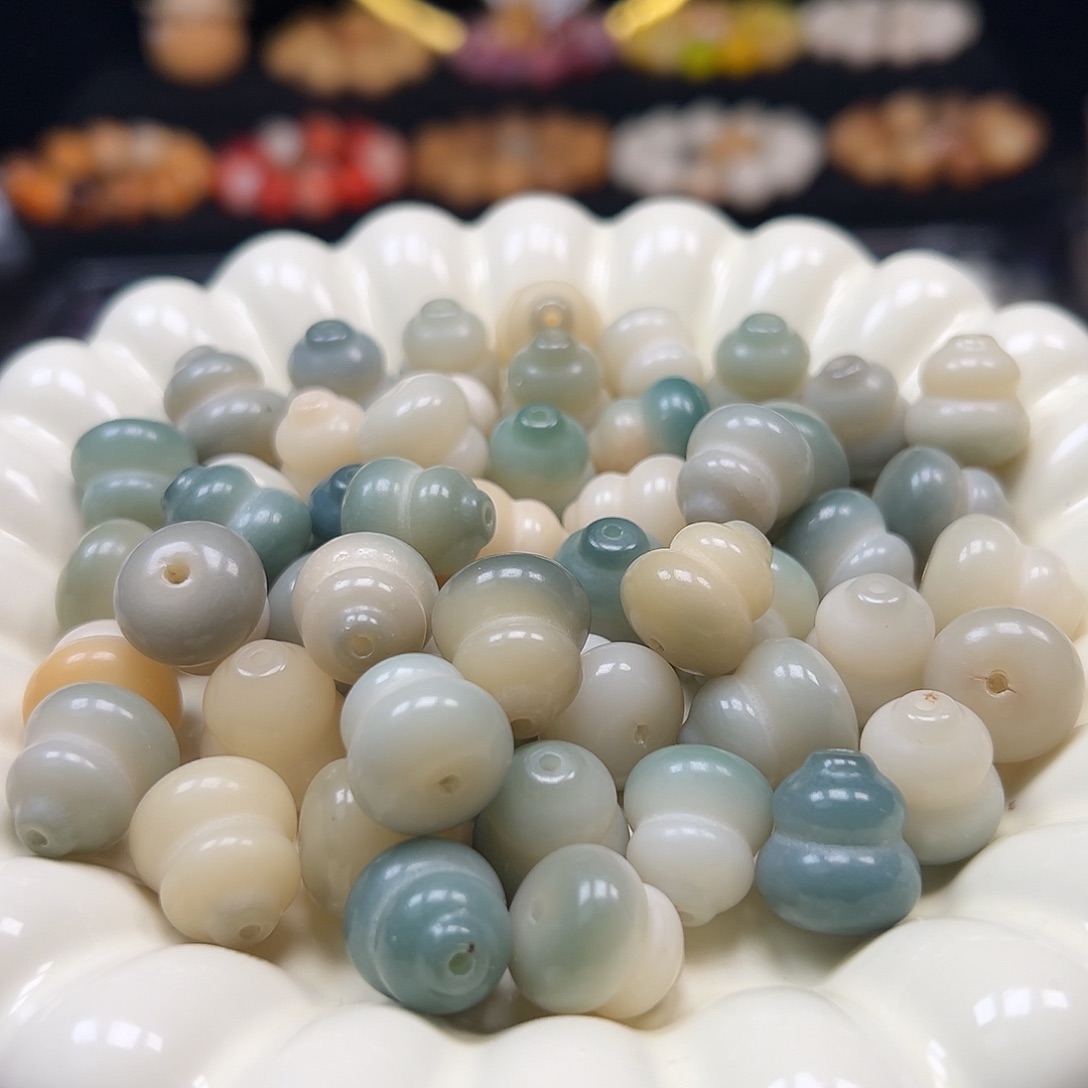 菩提根/象牙果手串瑕疵海盐蓝胖葫芦100颗