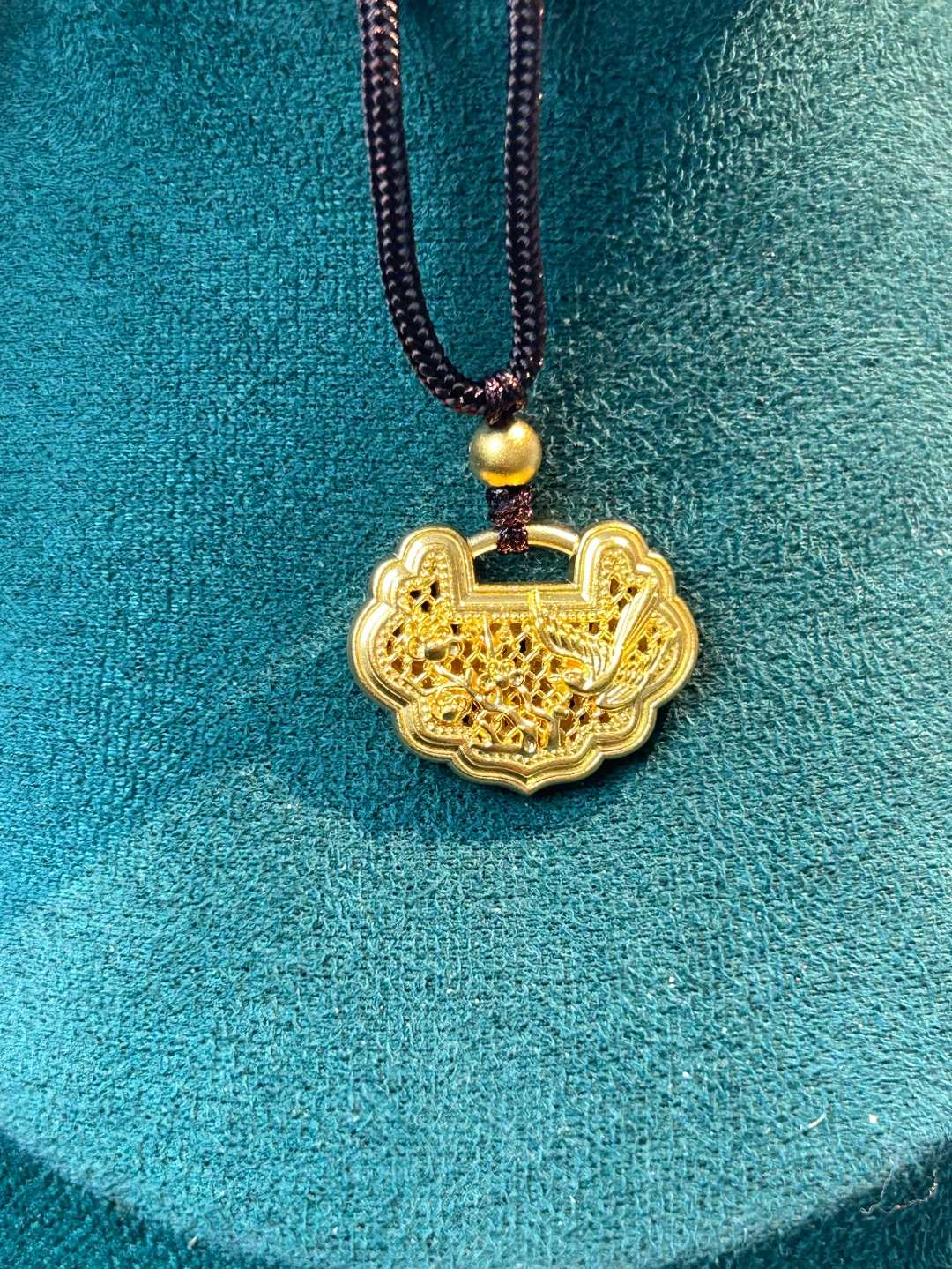 足金999真金古法燕归来锁包吊坠