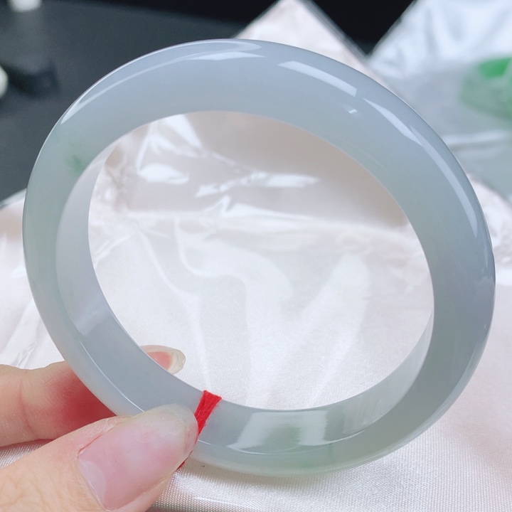 翡翠未镶嵌手镯缅甸58.6冰润春彩飘绿花正圈