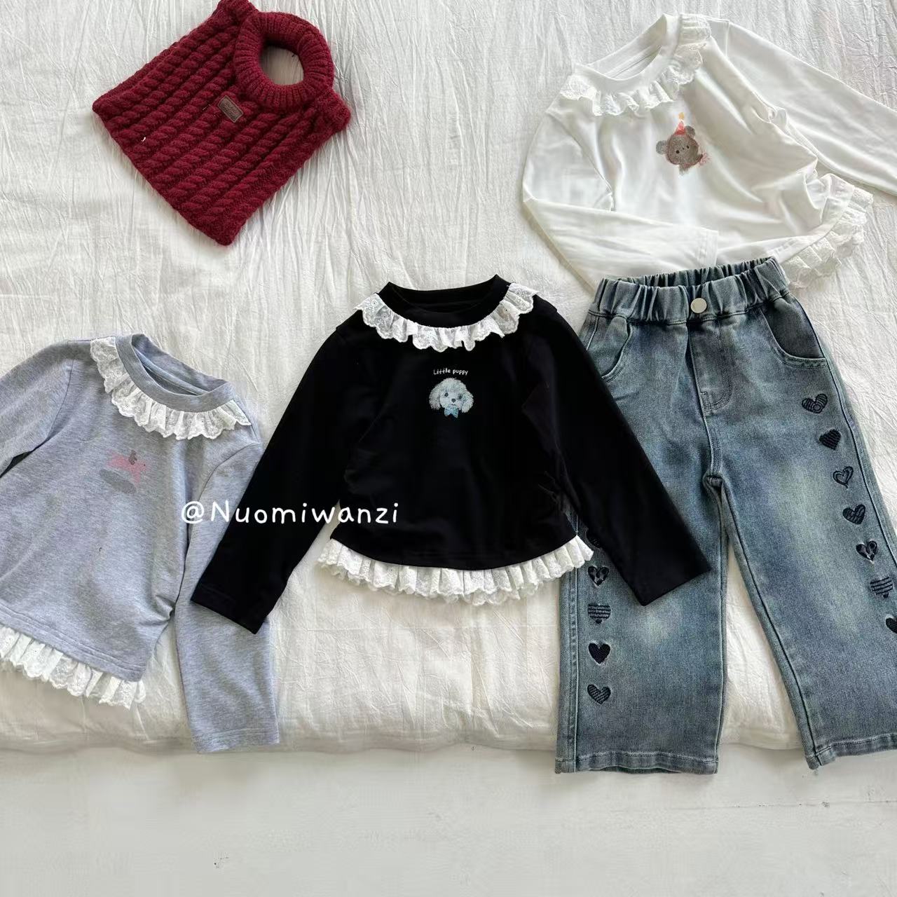 丸子十【现货】柔软舒适花边治愈系打底衫（秋款）WZJ-25588 