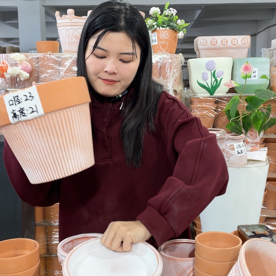 【闪购商品】红陶带托复古竖纹23-21