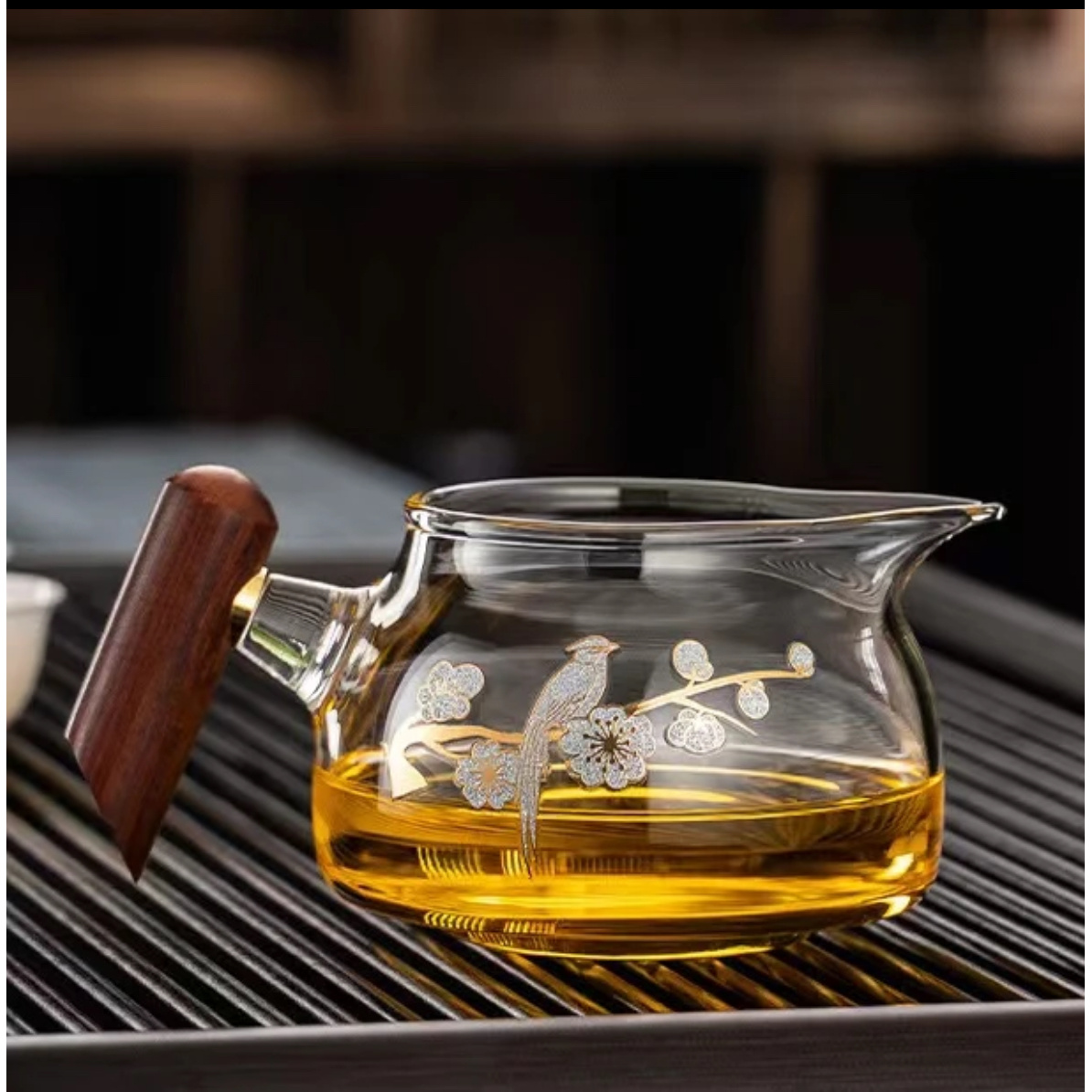 侧把喜上眉梢木把玻璃公道杯@F23