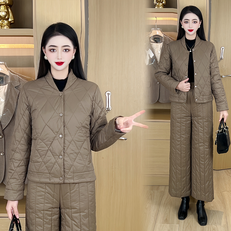 棉服套装女2025早春新款时尚爆款减龄保暖阔腿裤洋气两件套#DY228