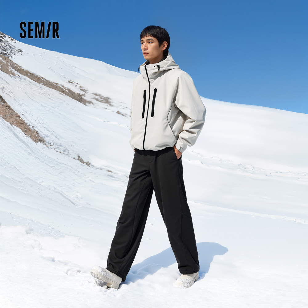 森马休闲裤男冬季宽松阔腿裤2025新款褶皱垂感弯刀裤潮流抽绳裤子