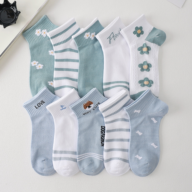 船袜女款棉短袜子女夏装薄款女袜短款拼接白色袜子女浅口夏天潮