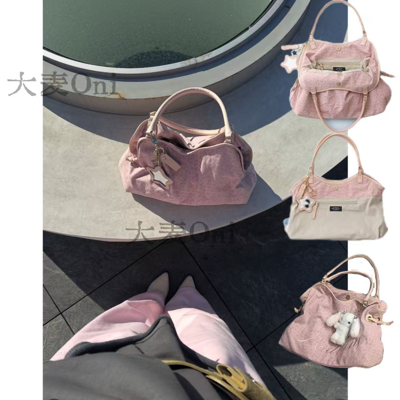 Oni韩国bagbl小众粉色印花松弛慵懒高级感抽绳手提单肩托特包