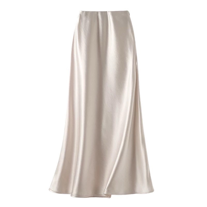 夏季高腰显瘦缎面A字垂感中长款半身裙16款