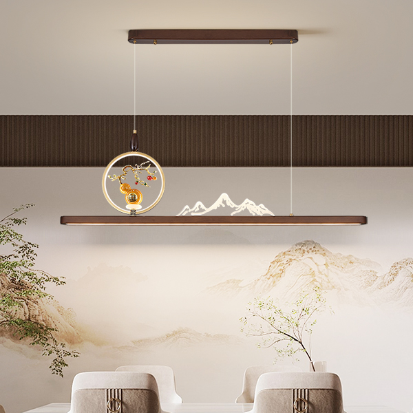 餐吊新中式茶室吊灯国风一字长条无主灯吧台全铜禅意书房餐厅灯