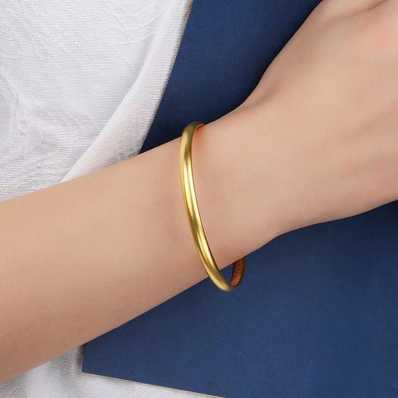 合金手镯 宽面手镯女士百搭简约素圈古法实心传承光面