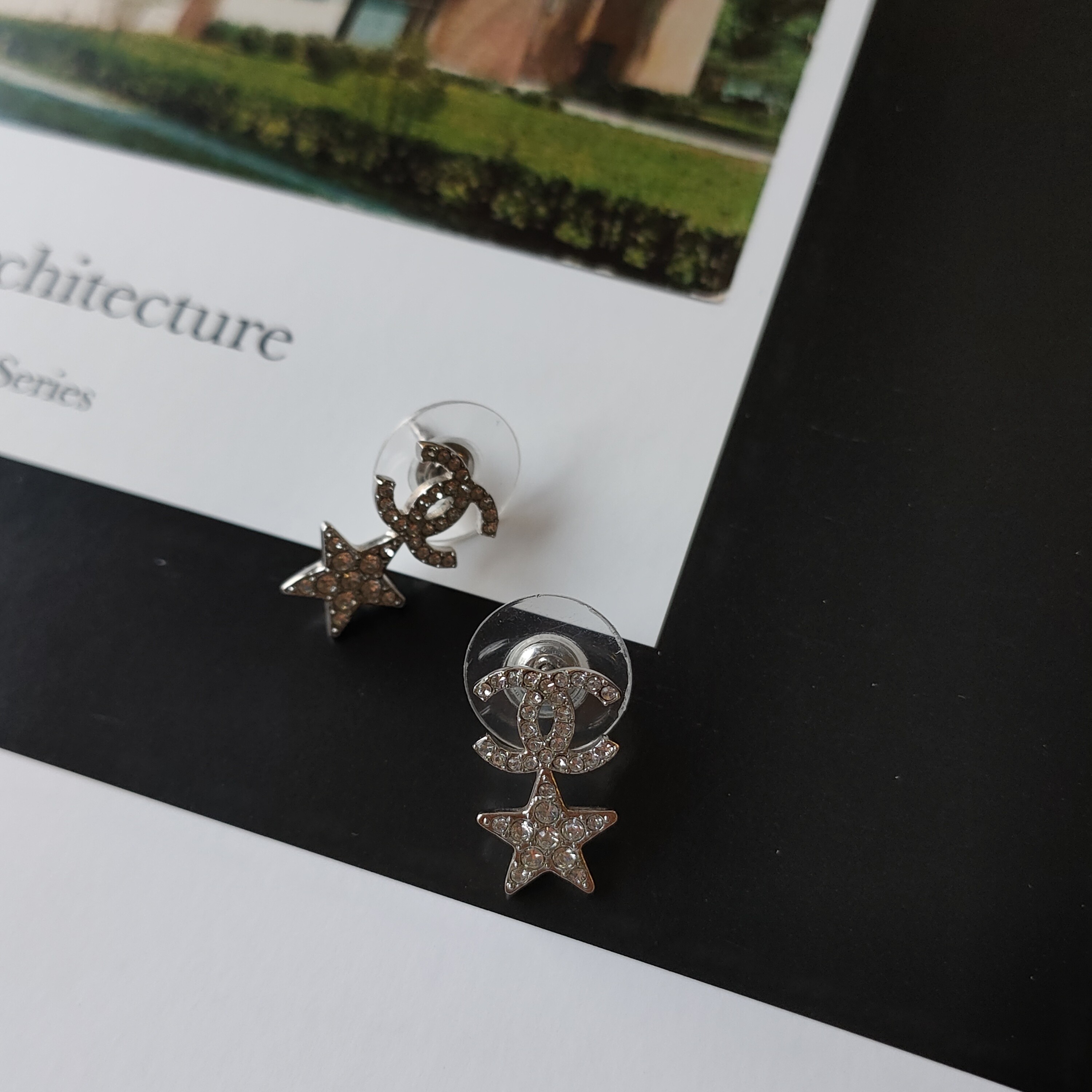 95新 Chanel/香奈儿 Azul-B20P 满钻双C星星耳钉/41423