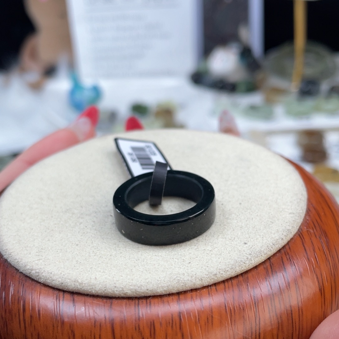 瑶***ᝰ和田玉未镶嵌戒指o12墨绿直切17.1