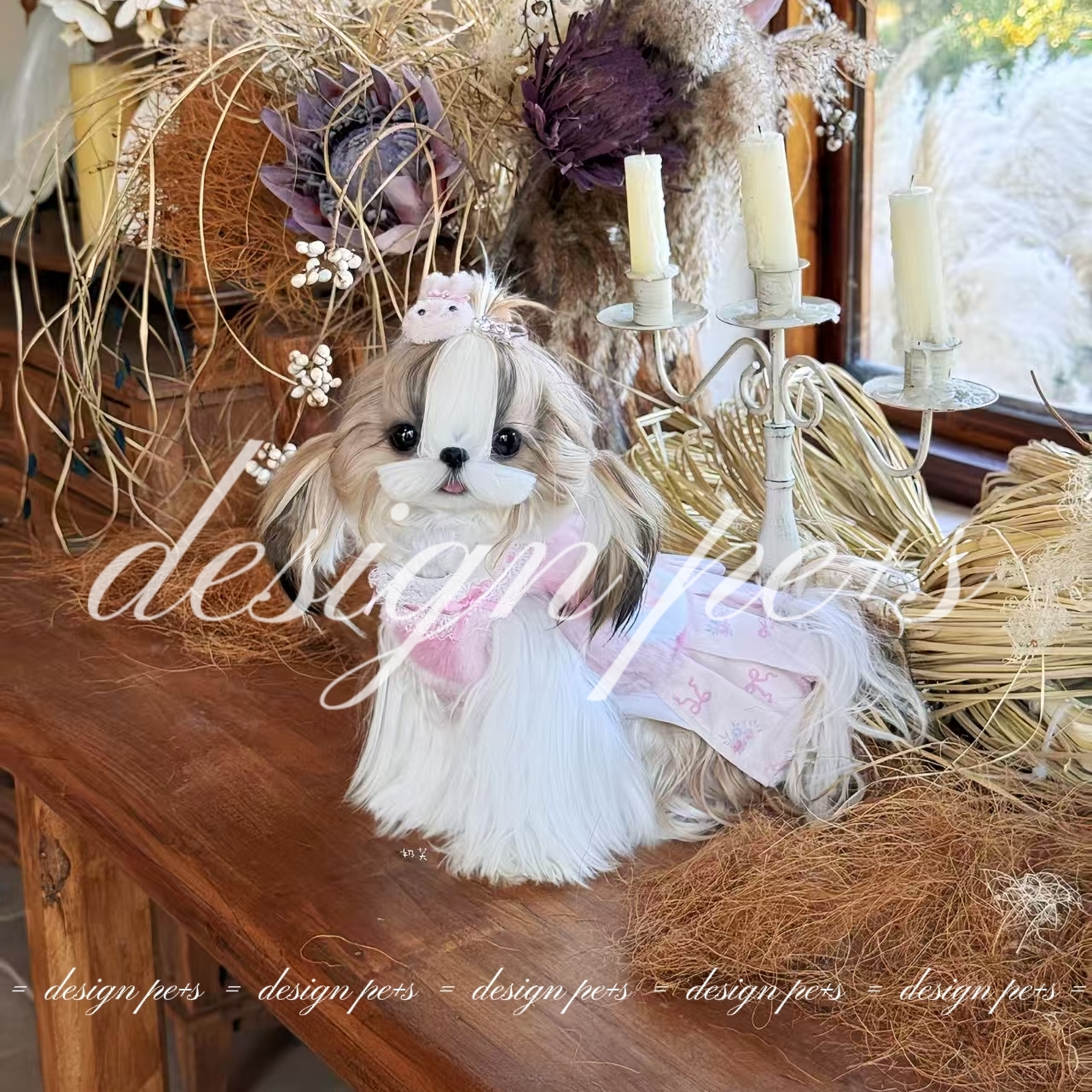 DESIGN PE+S宠物秋冬保暖宠物连衣裙三件套小马西施约克夏比熊