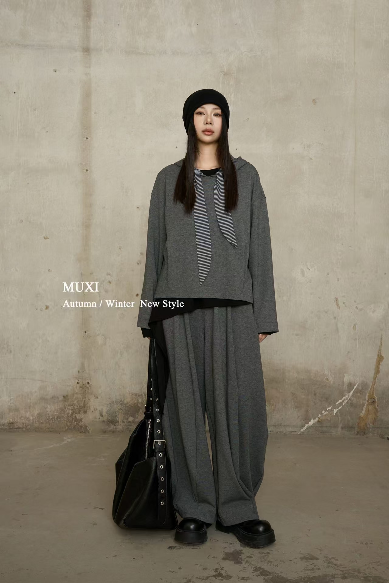 卡麦酱-MUXI 秋季新款连帽条纹卫衣卫裤两件套 17568+17569