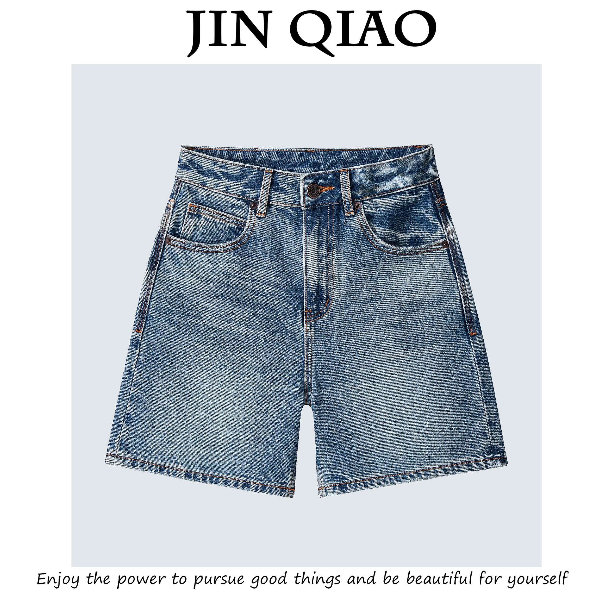 JIN QIAO【阡陌】设计师款美式牛仔短裤 夏季休闲四分裤#D3919
