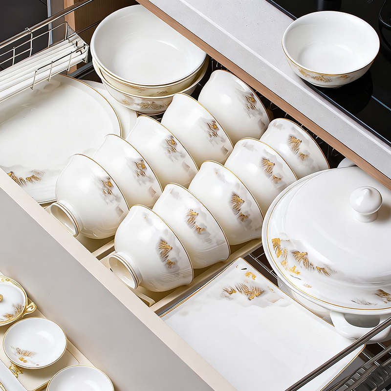 2025新款套装高颜值景德镇釉中彩碗碟陶瓷家用碗筷子餐具乔迁之喜