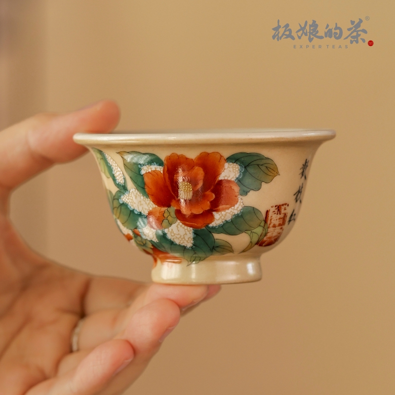 板娘的茶 景德镇全手绘雅圣宋风残卷山茶雪霁图主人杯50ml