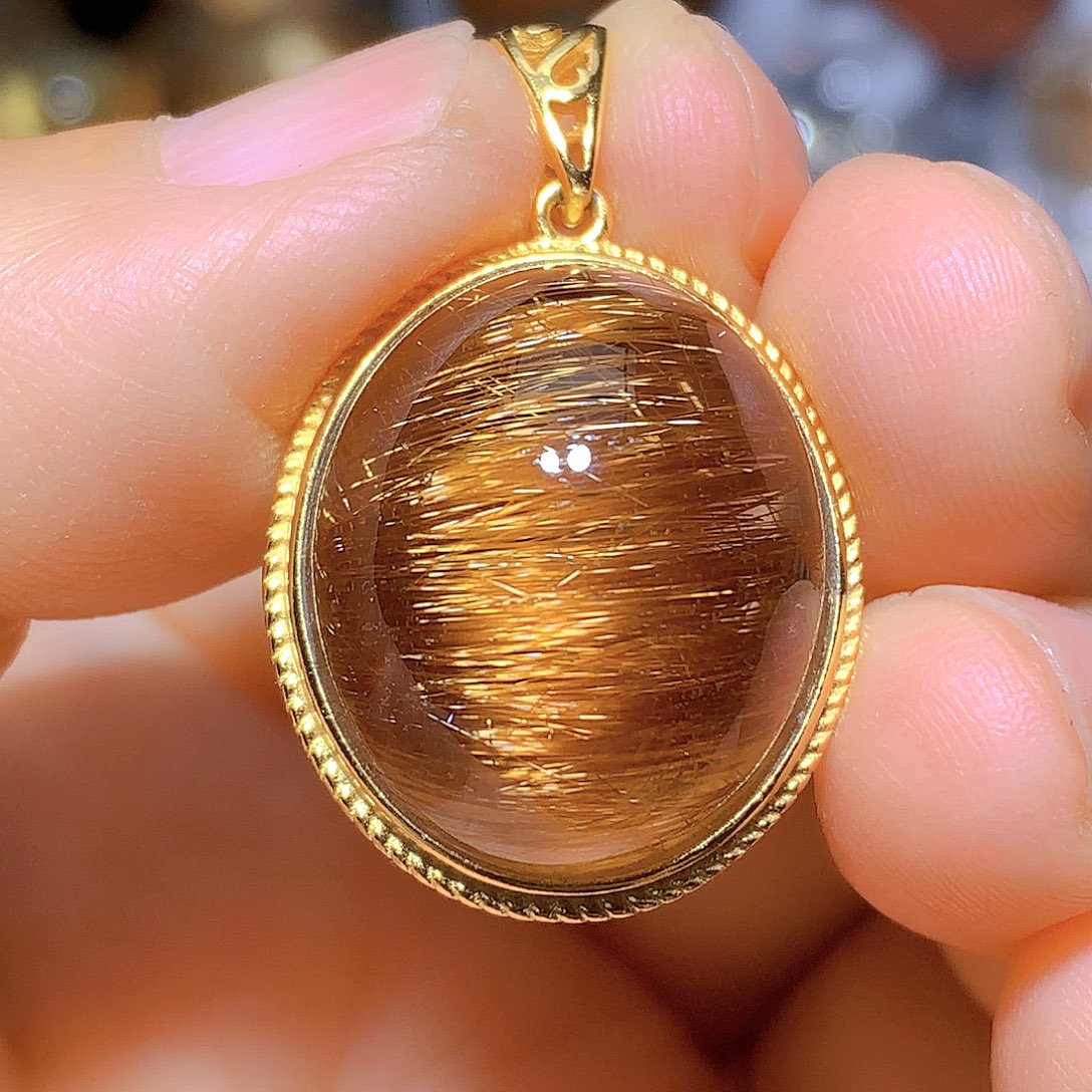 水晶吊坠银S925镀金镶嵌天然水晶