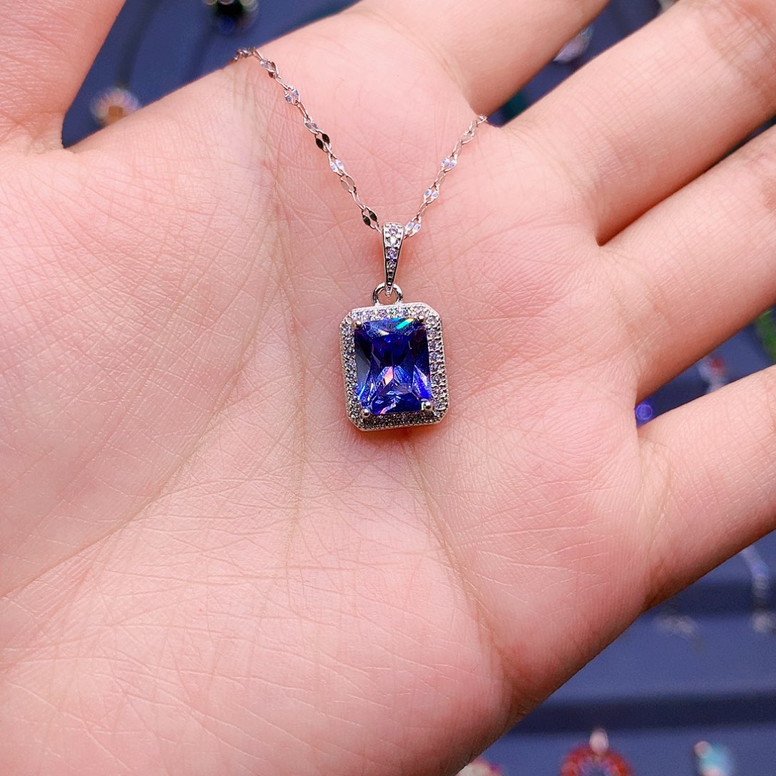 蓝宝石颈饰银S925镶嵌