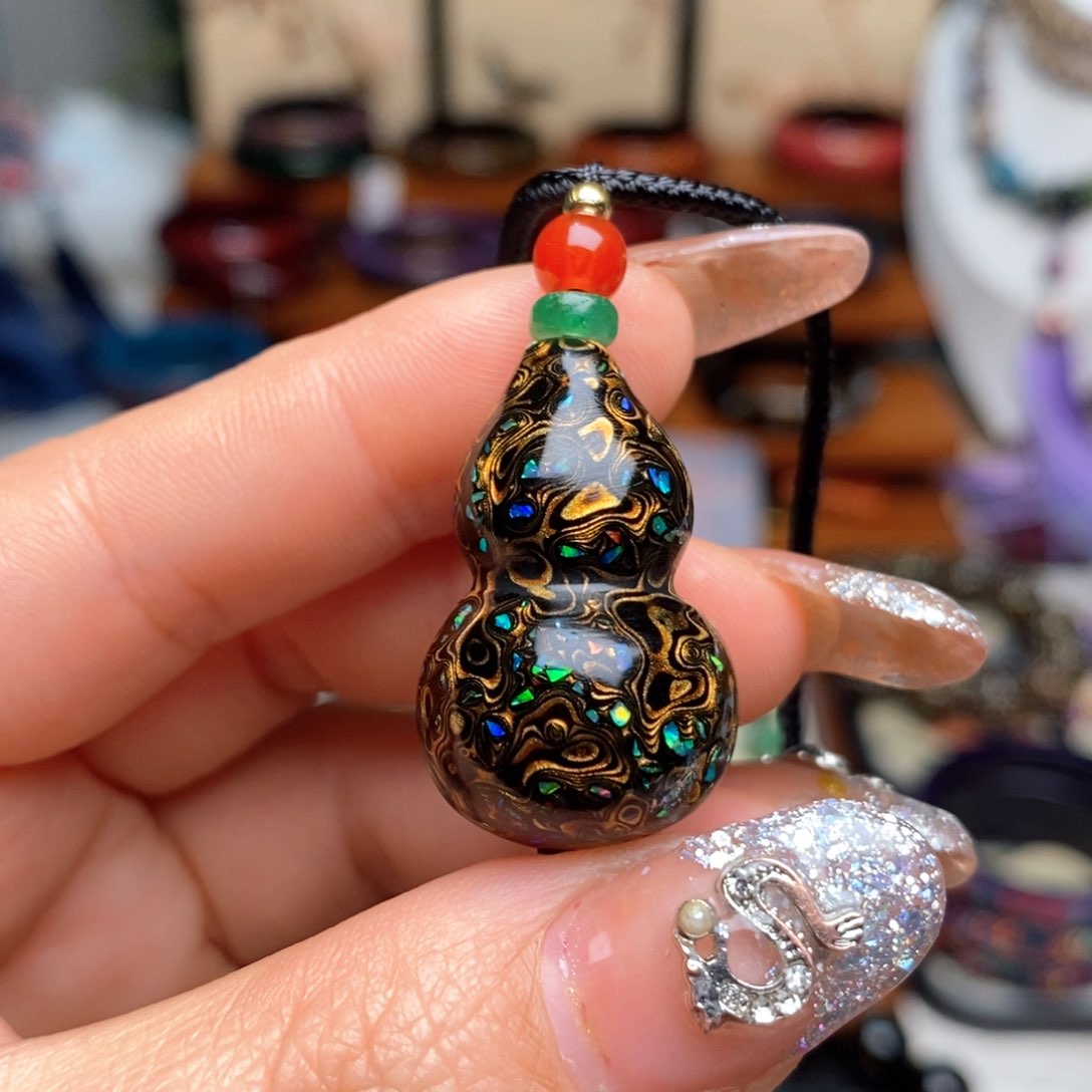 大漆葫芦犀皮纹精品单珠