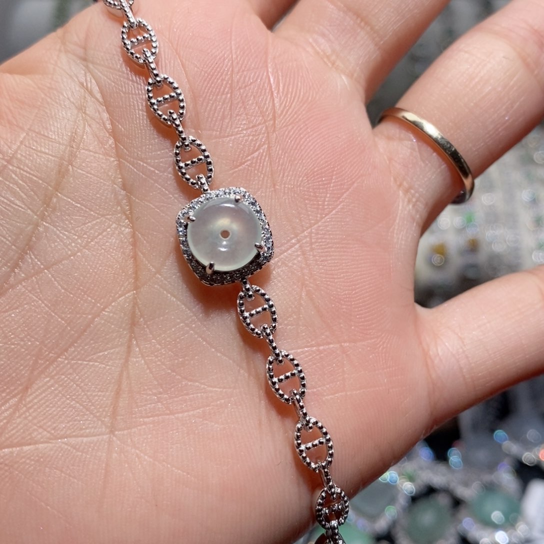 翡翠手链银S925镶嵌c c c