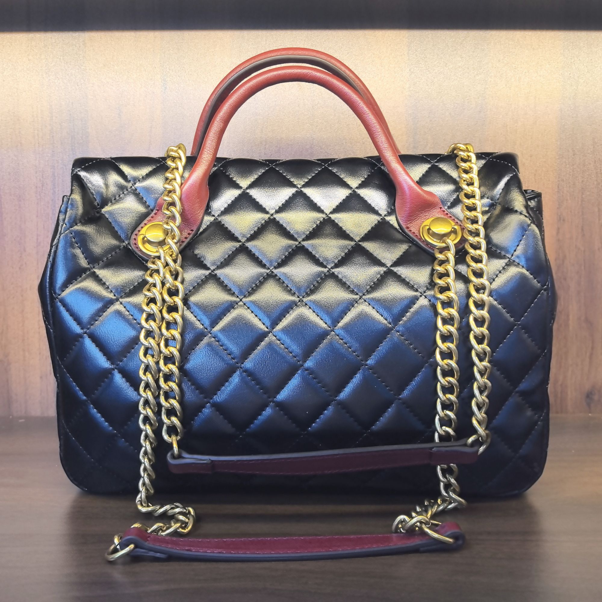 薇薇手工真皮包包1076-29-黑色-长29x高22-孟买酒红手提A155