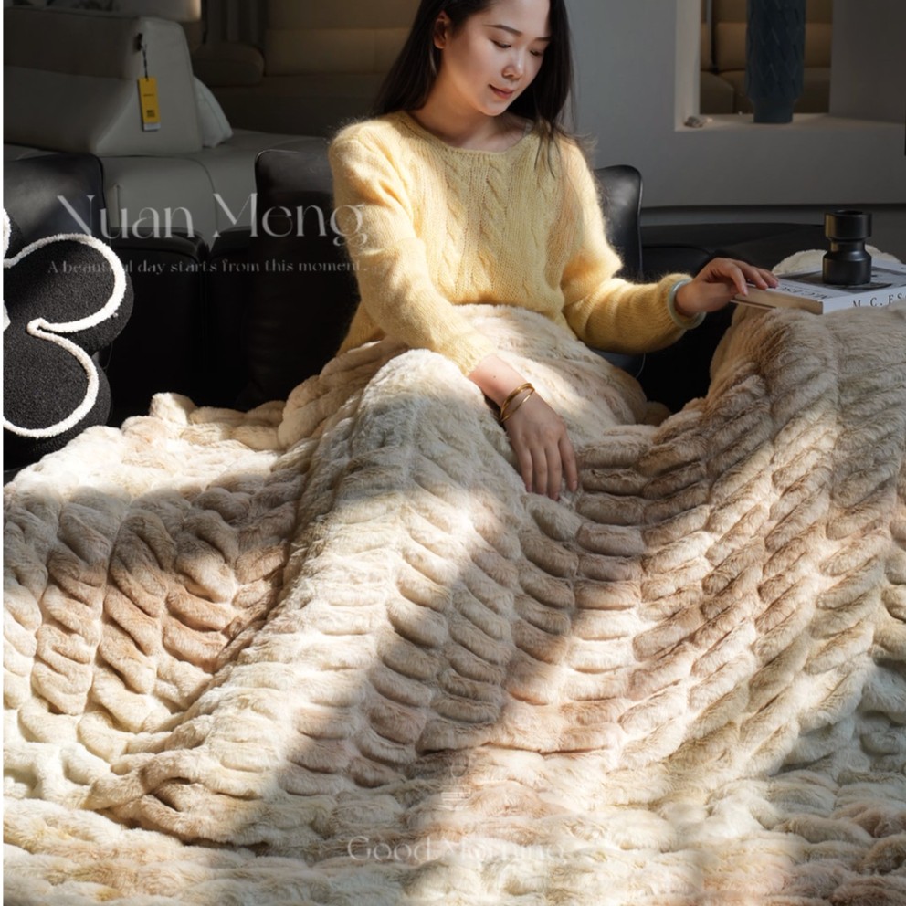新款扎染仿兔毛沙发毯子办公室午睡空调毯民宿床尾毯装饰加厚毛毯