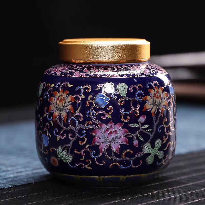 珐琅彩小迷你 藏蓝 茶叶罐G16