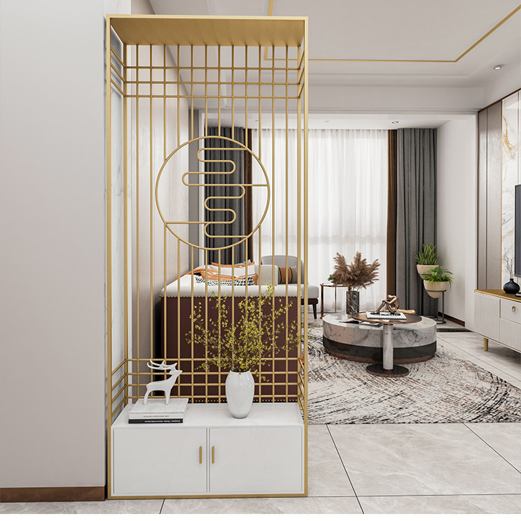 北欧进门屏风隔断简约现代客厅遮挡入户家用轻奢铁艺玄关柜置物架