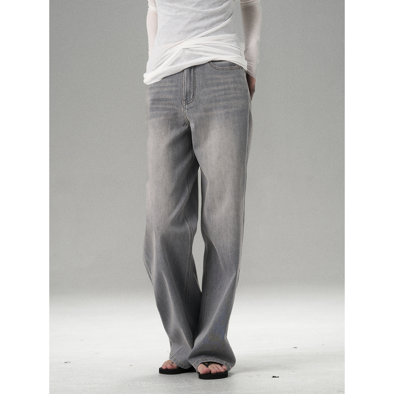 MISS CHANGE美式四面弹弯刀牛仔裤女高腰宽松显瘦直筒阔腿裤长裤