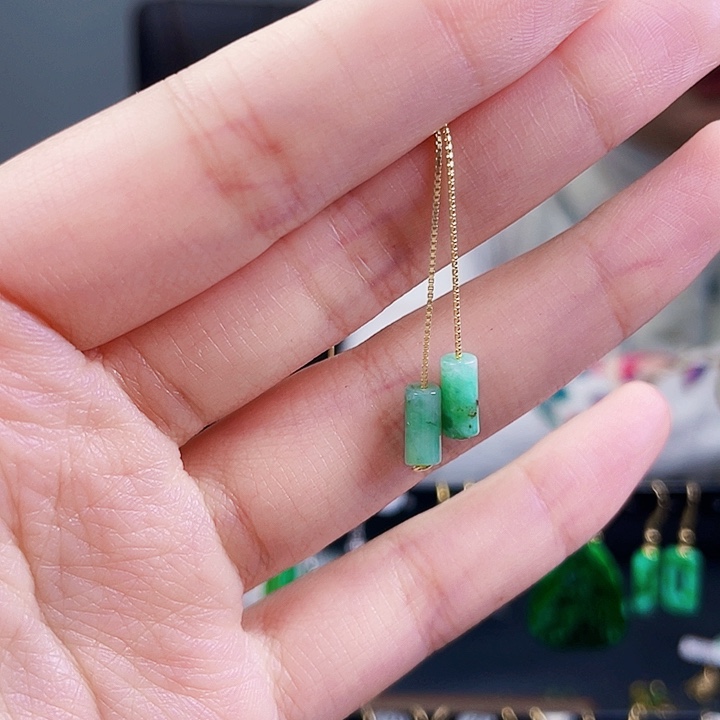 翡翠耳饰银S925镶嵌饰品