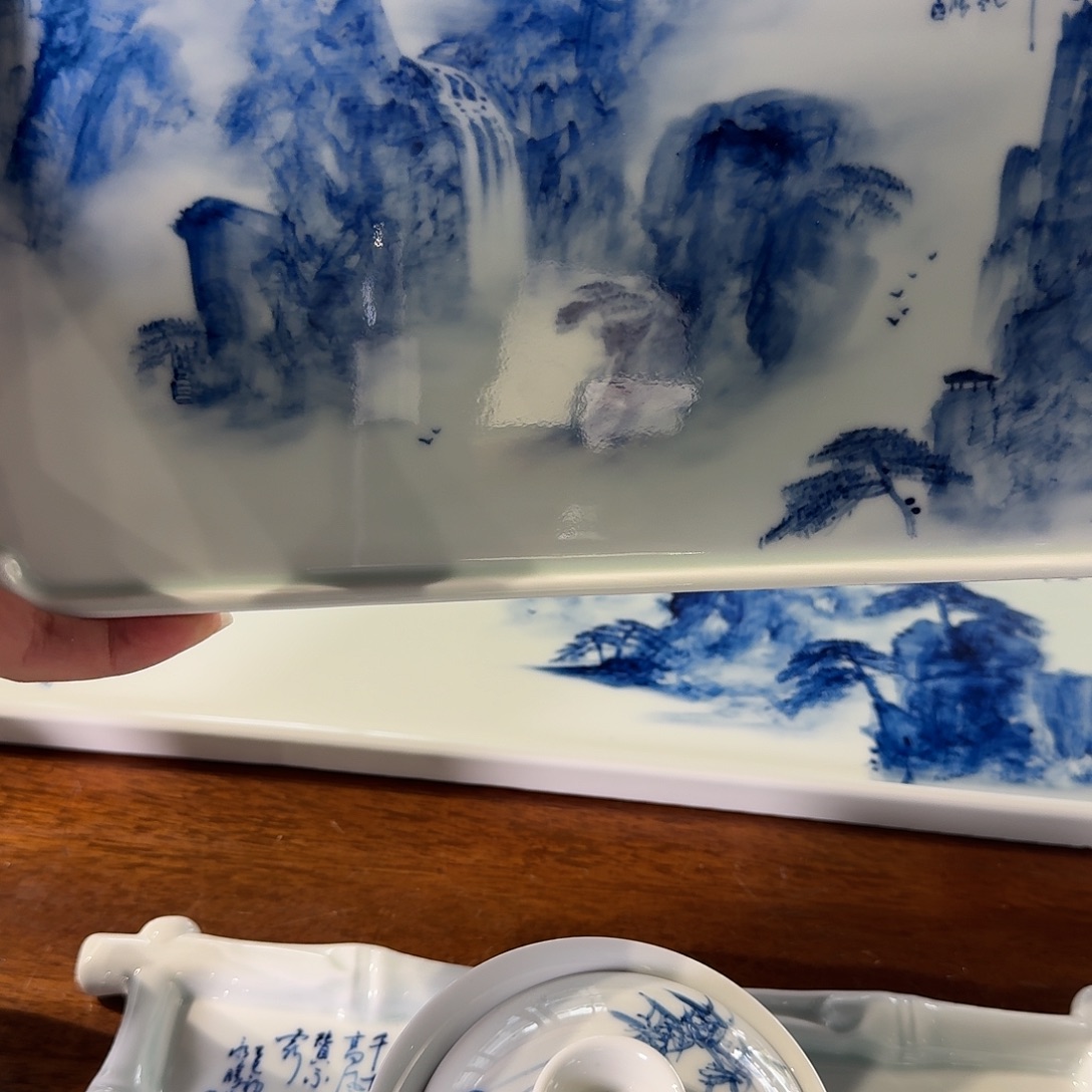 西***烛青花手绘山水壶承