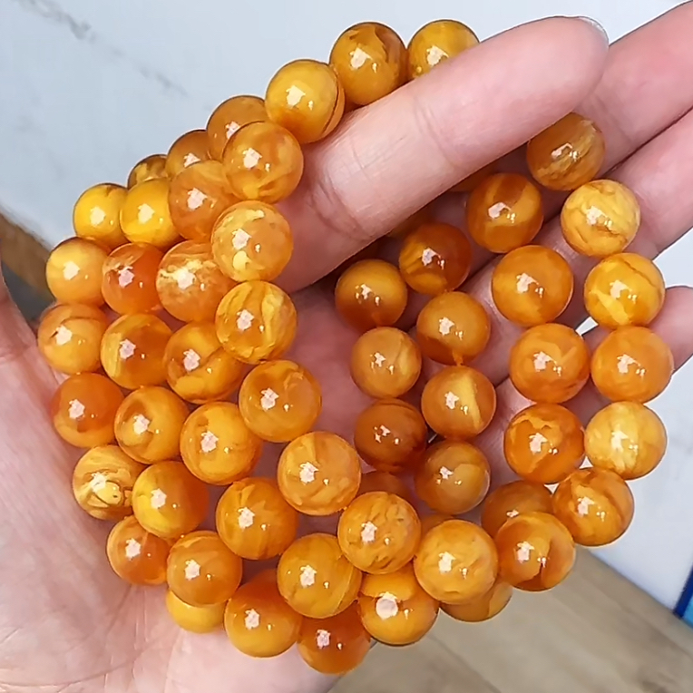 【齐福珠宝】11mm特级溶洞鸡油红妖花蜡圆珠单圈（多样性发其一）