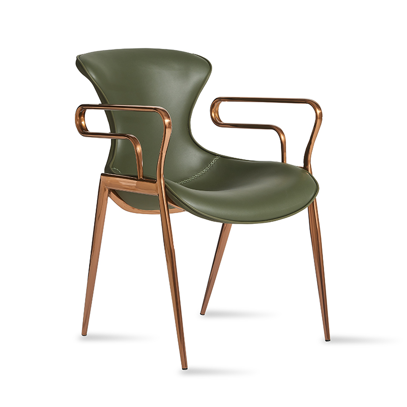 意式现代极简轻奢椅家用简约不锈钢马鞍皮酒店餐厅扶手靠背主人椅