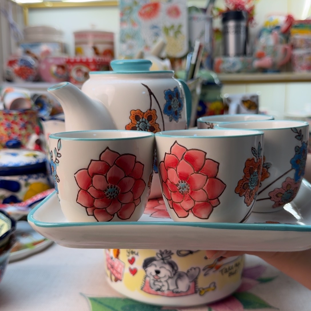 陶瓷莲花四杯一壶➕托盘六组合看图