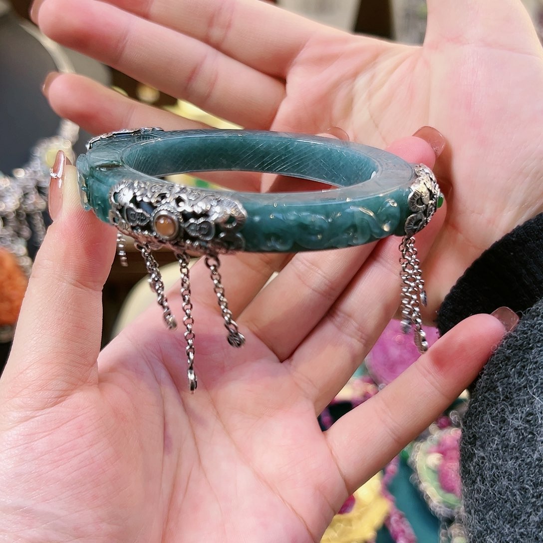 翡翠银S925镶嵌手镯手镯