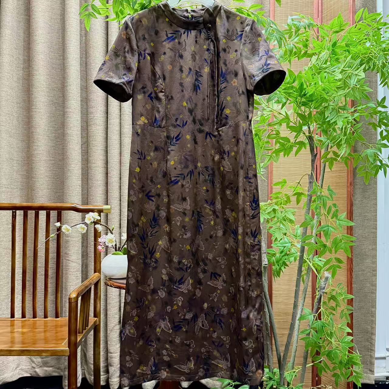  【佳鑫香云纱】桑蚕丝香云纱设计师气质国风款连衣裙LBF-25133-2