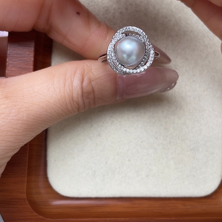 海水珍珠发饰银S925镶嵌