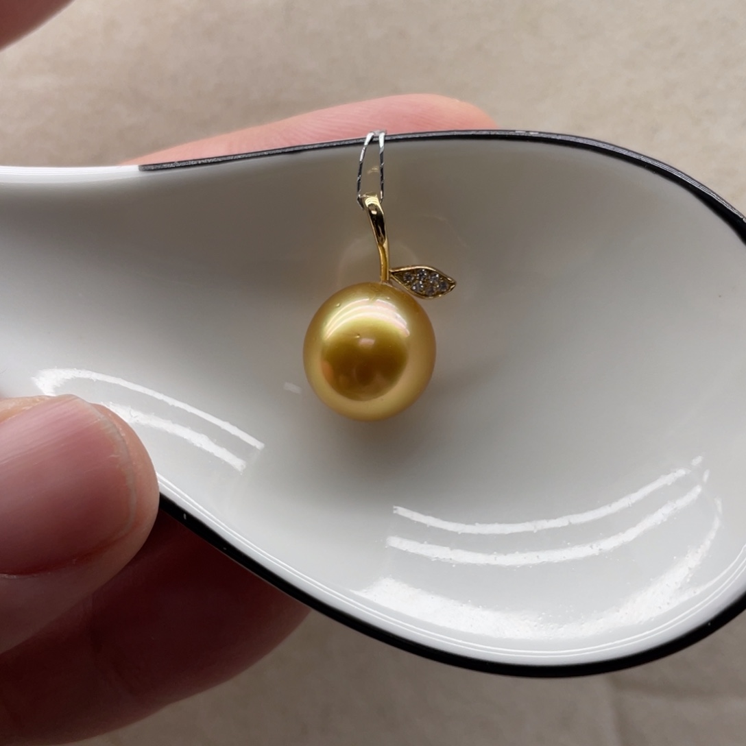 海水珍珠吊坠(不含链)18K金镶嵌11-12mm