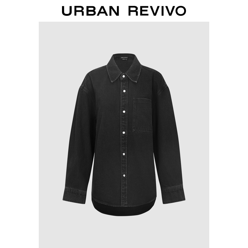 UR2025春季新款女装休闲纽扣宽松棉质牛仔衬衫UIS850004