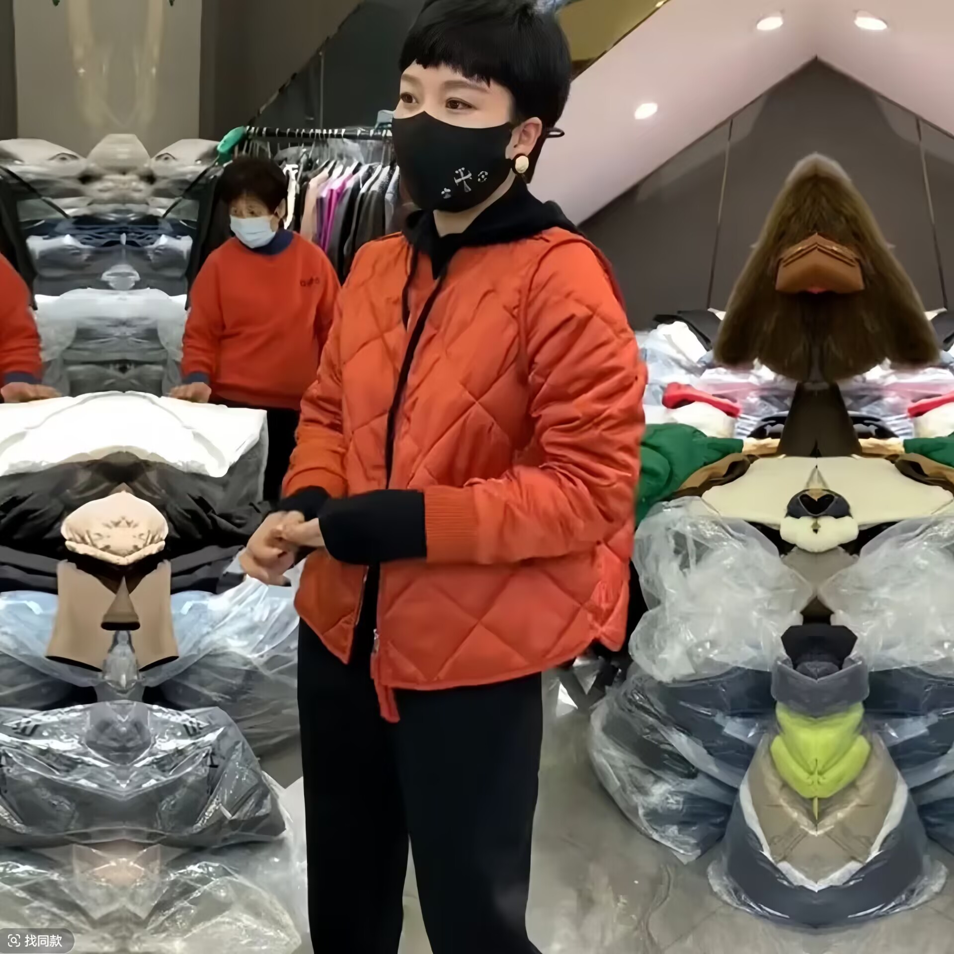 【珊瑚红】韩版时尚棉服女秋冬新款洋气菱格棒球服小个子百搭外套