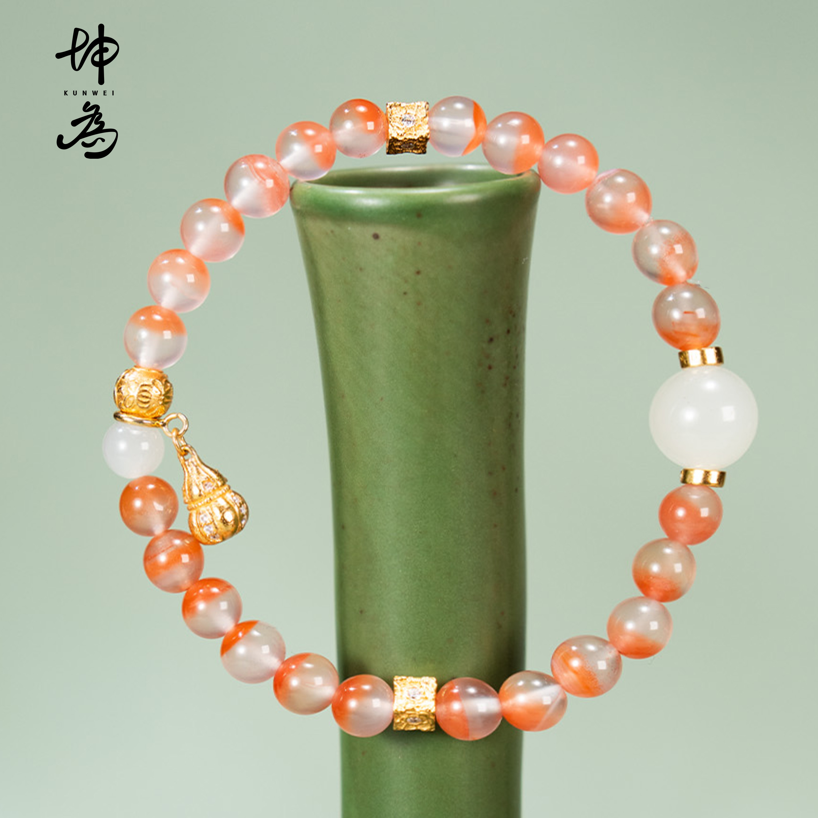 坤为 ·福聚·南红&白玉&S925银 手串 ·6mm（多样性）