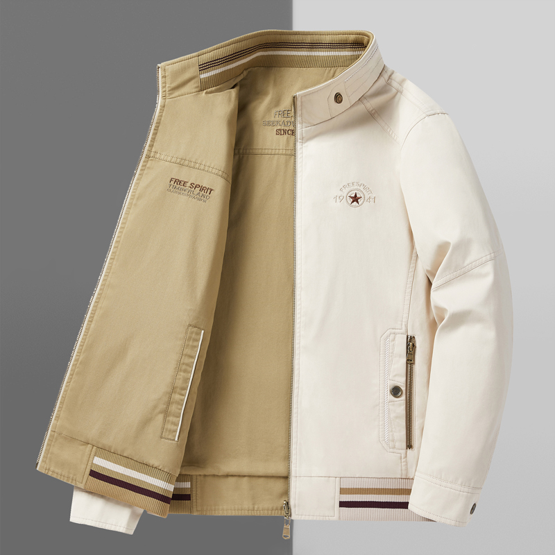 秋季双面穿水洗男士立领时尚新中式纯棉夹克外套9812