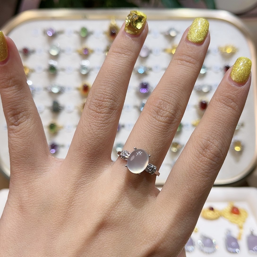 蛇纹石玉戒指银S925镶嵌