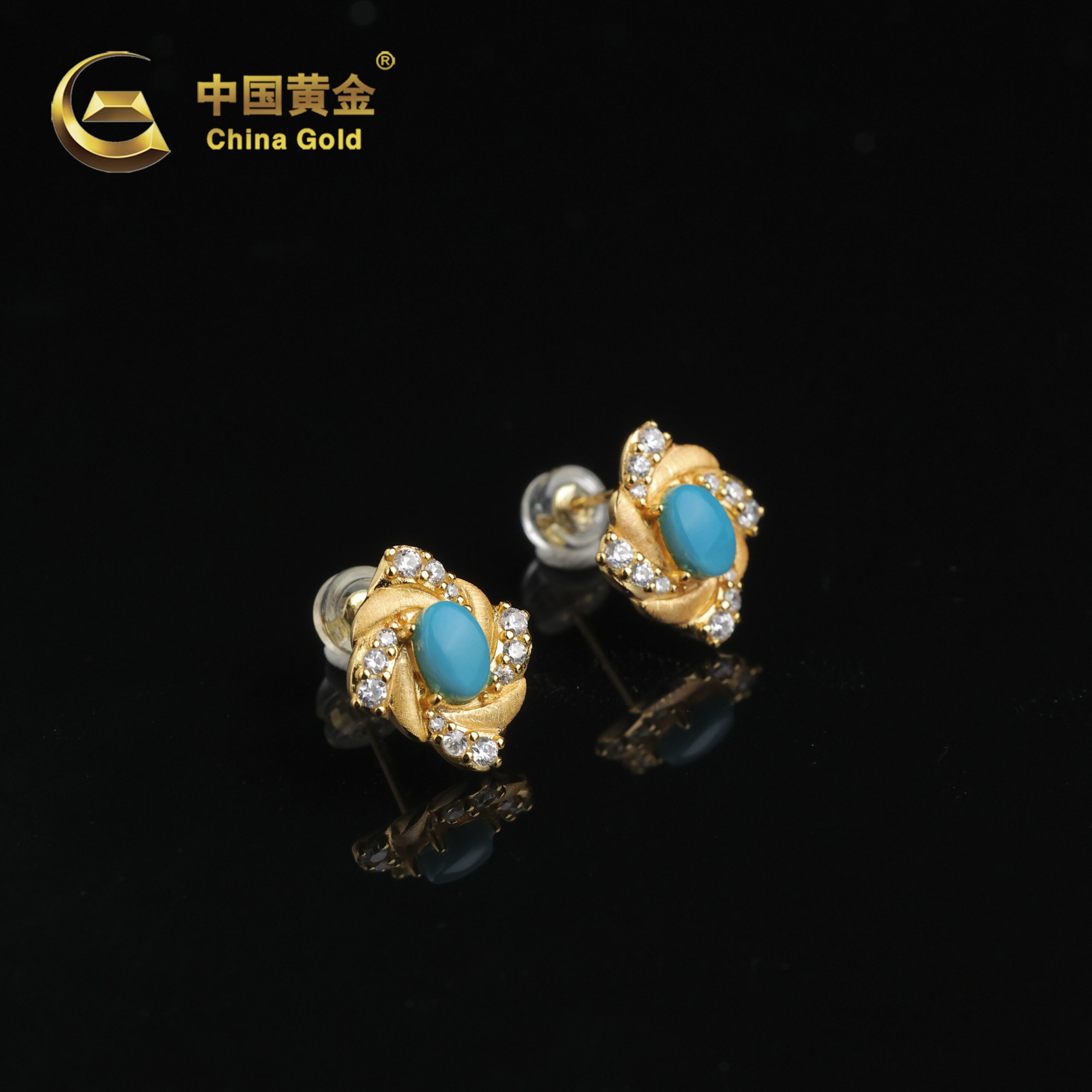  【中国黄金】倾璇 | 绿松*耳饰*S925银镶嵌-R1861-臻